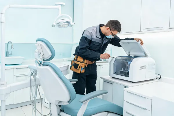 Field service engineer servicing dental mill
